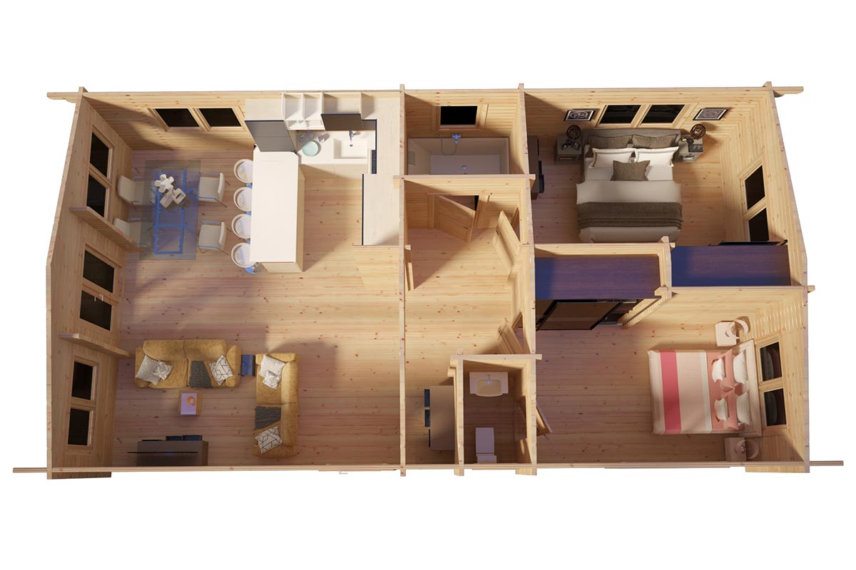 two bedroom large log cabin "valencia" top view | g0262 two bedroom large log cabin "valencia" top view | g0262