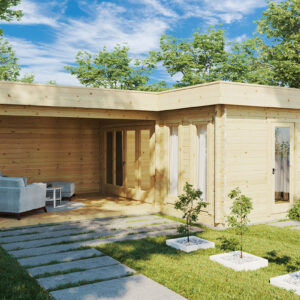 abri de jardin avec auvent hansa corner a / 18m2 / 44mm