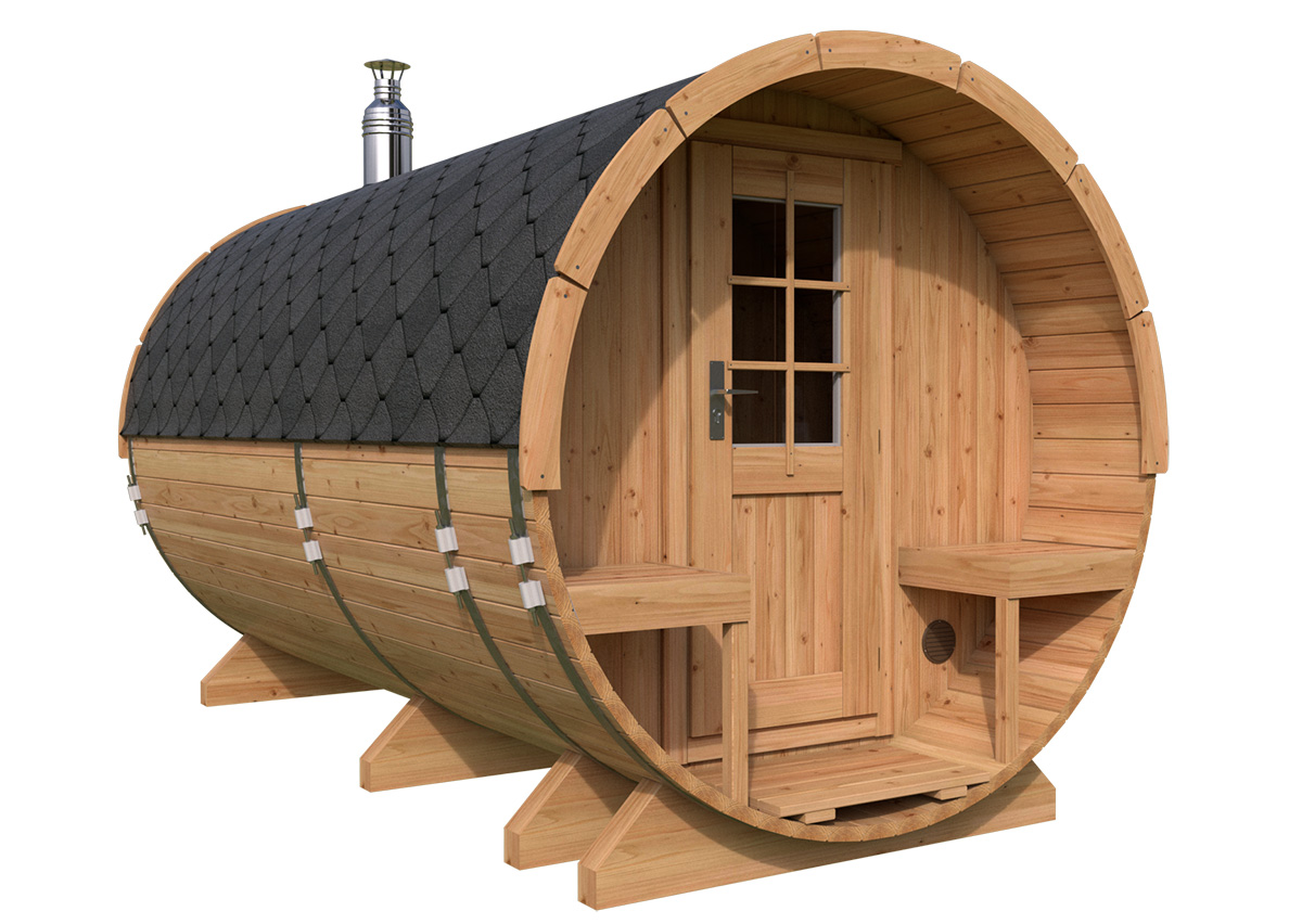 barrel sauna l with terrace | fasssauna mit vorraum l barrel sauna l with terrace | fasssauna mit vorraum l