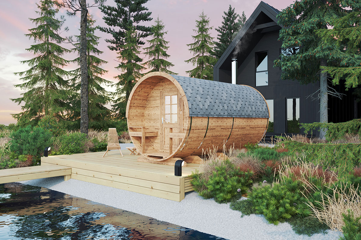 barrel sauna l with terrace | fasssauna mit vorraum l barrel sauna l with terrace | fasssauna mit vorraum l