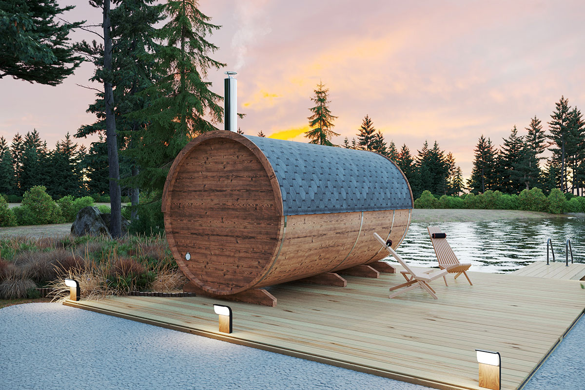 barrel sauna l with terrace | fasssauna mit vorraum l barrel sauna l with terrace | fasssauna mit vorraum l