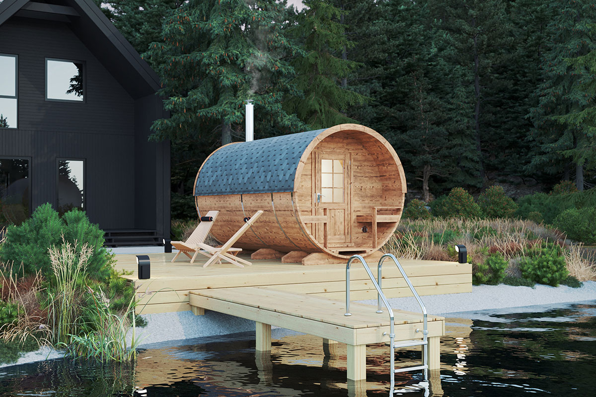 barrel sauna l with terrace | fasssauna mit vorraum l barrel sauna l with terrace | fasssauna mit vorraum l