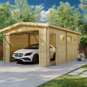 garage bois en kit porte basculante hansa garage a / 21m2 / 70mm