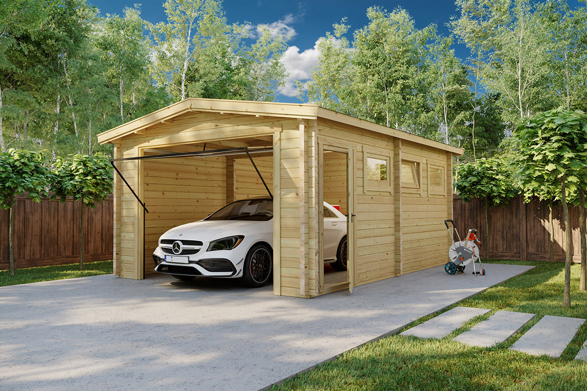 garage bois en kit porte basculante hansa garage a / 21m2 / 70mm garage bois en kit porte basculante hansa garage a / 21m2 / 70mm