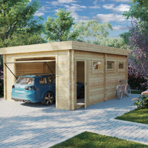 garage en bois hansa d à porte basculante / 70mm / 4.5 x 5.5 m