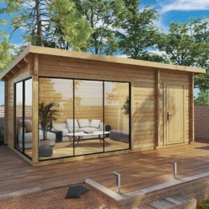 pent roof modern garden room with side shed "aron" | g0392