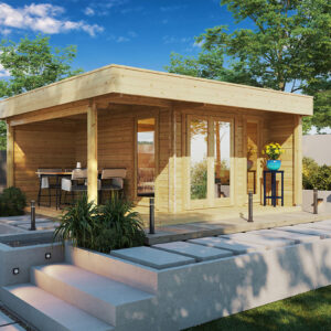 modern garden office hansa lounge with veranda 12m² / 44mm / 5