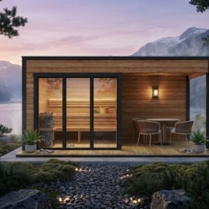 modern outdoor sauna with veranda "nord" | g0424 | fjord series