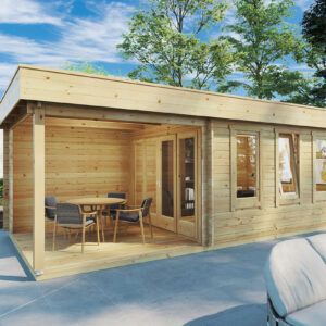 chalet de jardin toit plat avec auvent « jacob e » 12m² | 44m